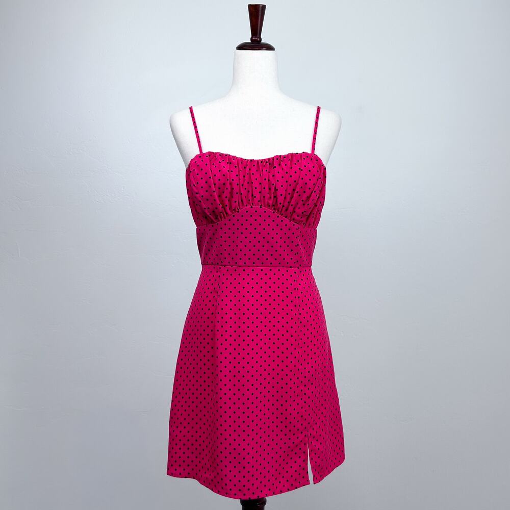 Francesca's LARGE Pink Red Polka Dot Strappy Sweetheart Cami Mini Dress NWT